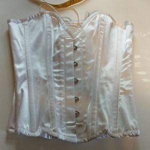 White Satin Waist Training Overbust Corset